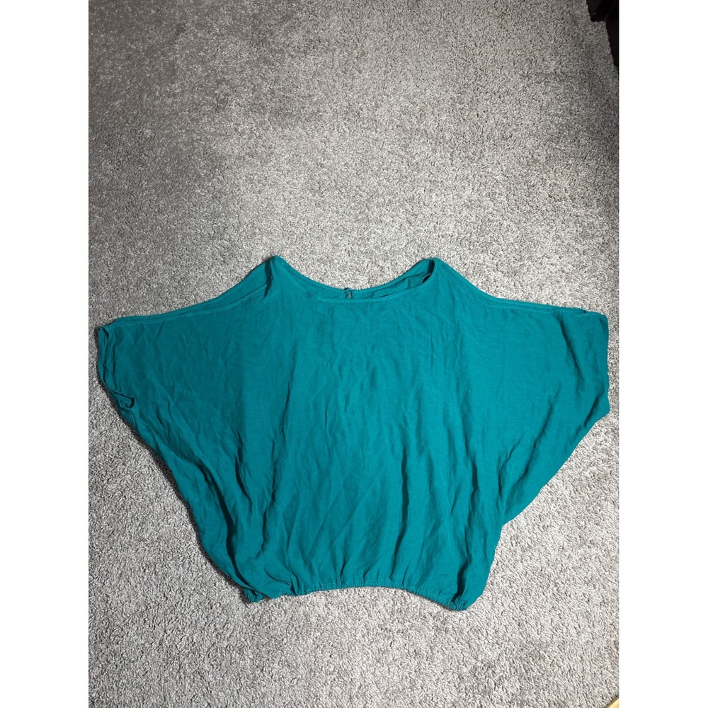 MY BRAND Womens Teal Green Cold Shoulder Dolman Sleeve Elastic Hem Top Small